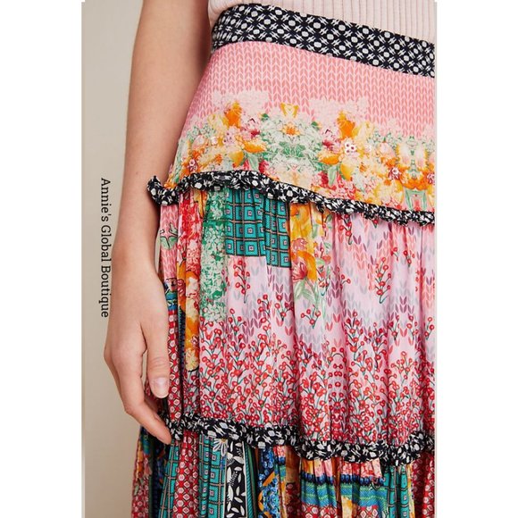 RARE NWT ANTHROPOLOGIE Bhanuni by Jyoti Celina Tiered Maxi Skirt. Size 0 - Picture 5 of 14